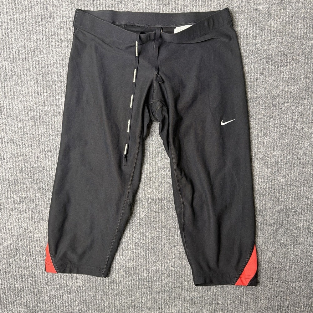 Nike Dri-FIT Women's Running Capri Pants Black Red Athletic Cropped Leggings M